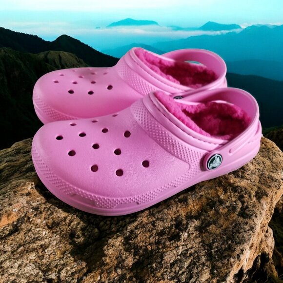 Crocs Classic Youth Size 13 Pink Faux Fur Lined Comfort Shoes 12437 - Picture 4 of 8